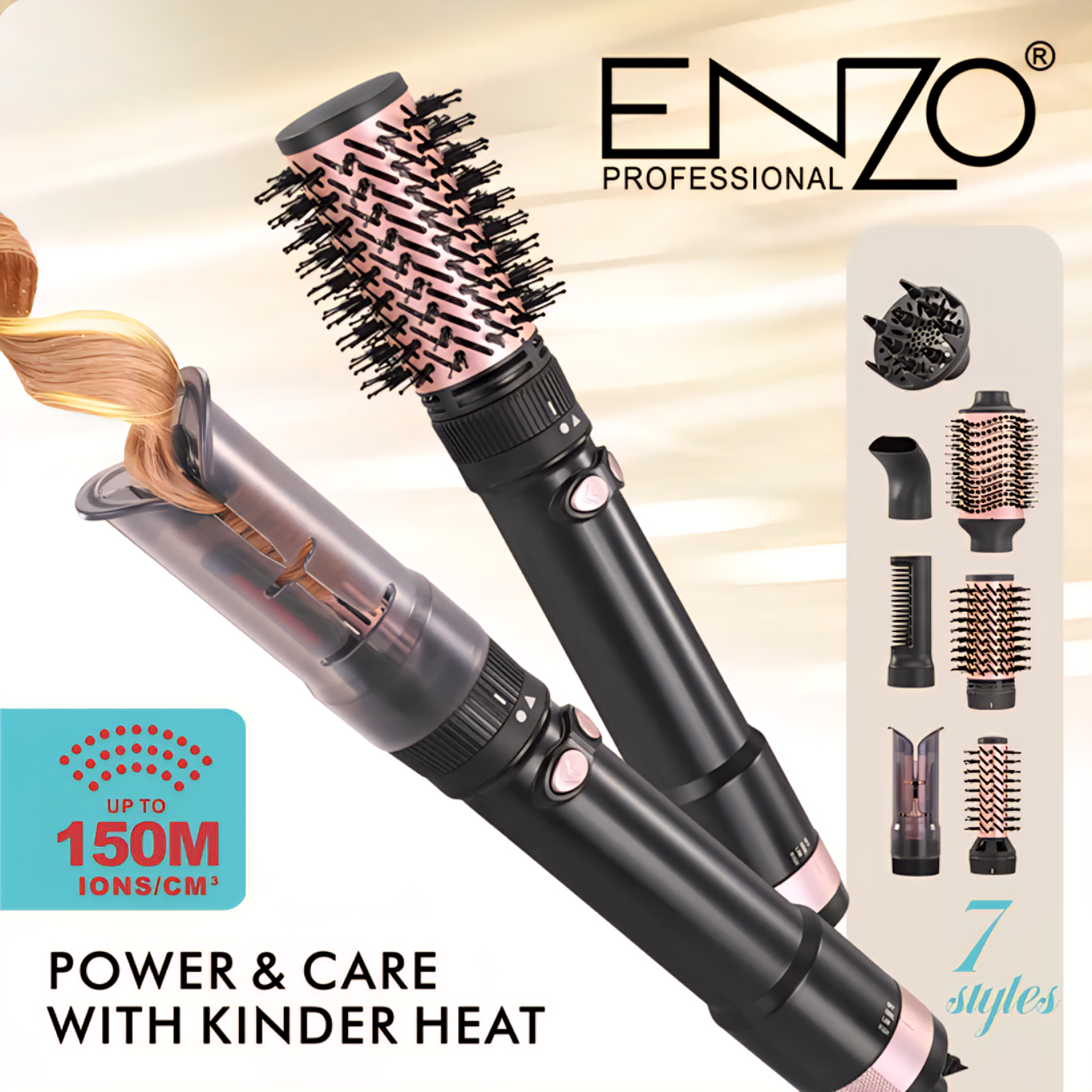 ENZO EN-760 | Kit Coiffure Professionnel 7 en 1 – 150M Ions – Séchage & Styling Complet