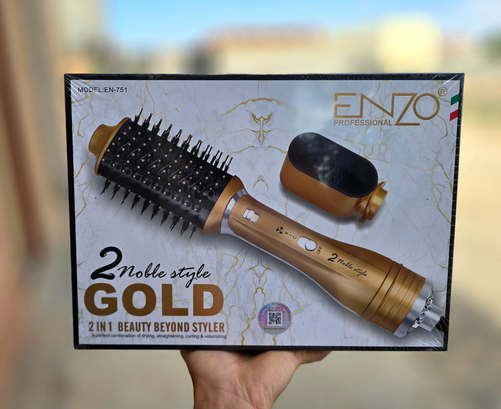 ENZO EN-751 | Brosse Soufflante 2 en 1 GOLD – Séchage + Lissage + Volume