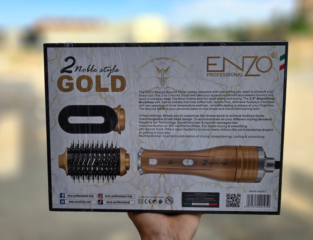 ENZO EN-751 | Brosse Soufflante 2 en 1 GOLD – Séchage + Lissage + Volume