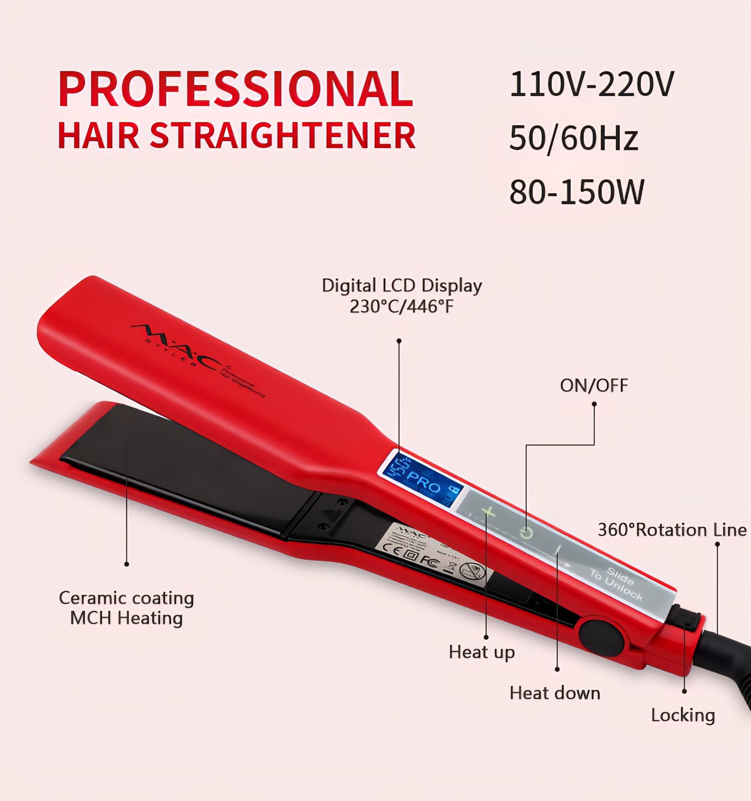 MAC Styler MC-2028 | Fer à Lisser Professionnel 5en1 – Lissage & Boucles – 230°C – Livraison 58 Wilaya