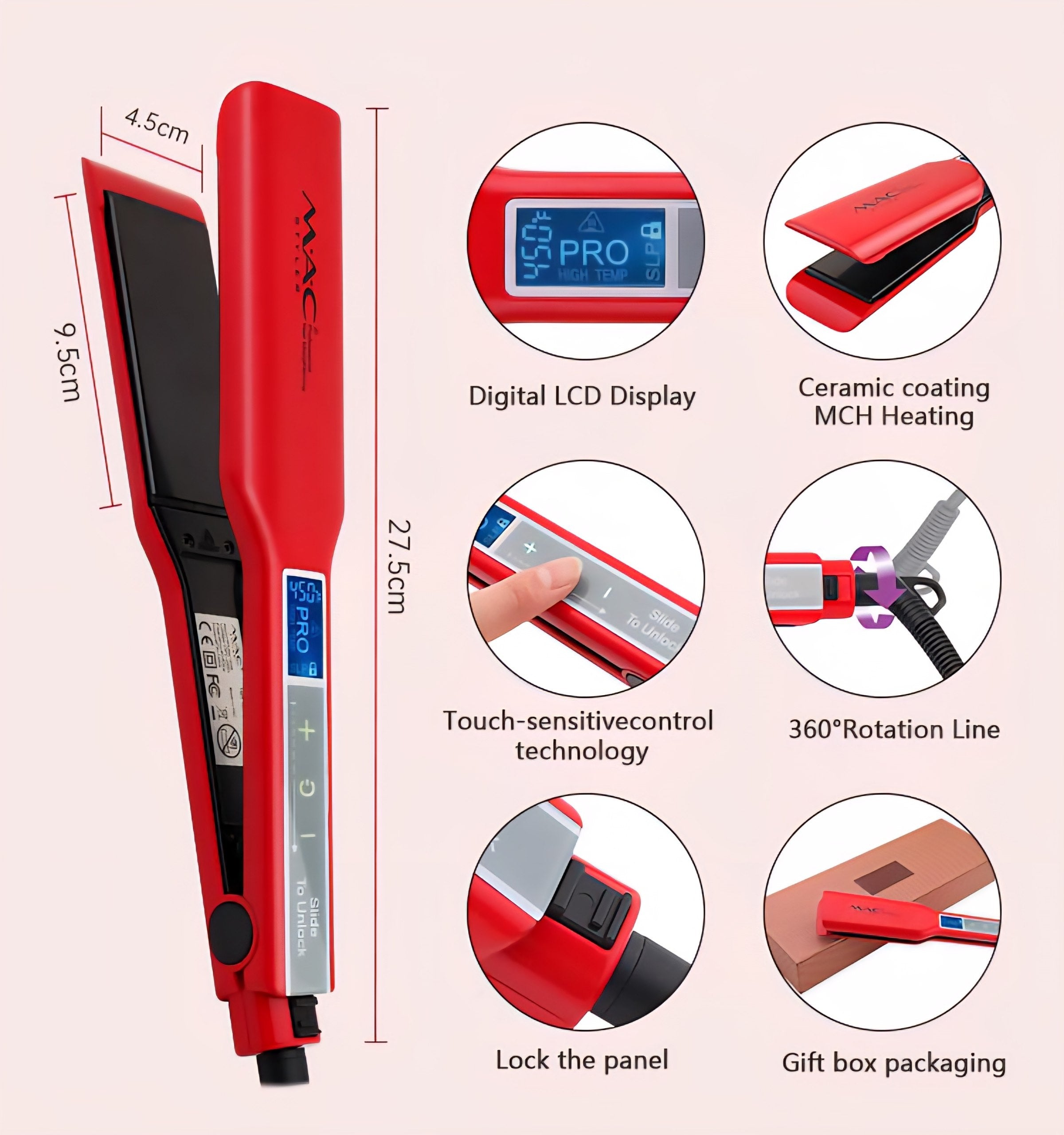 MAC Styler MC-2028 | Fer à Lisser Professionnel 5en1 – Lissage & Boucles – 230°C – Livraison 58 Wilaya